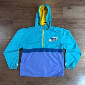 Dutch Bros Coffee Windbreaker Anorak Jacket Teal Blue Colorblock Mens Medium